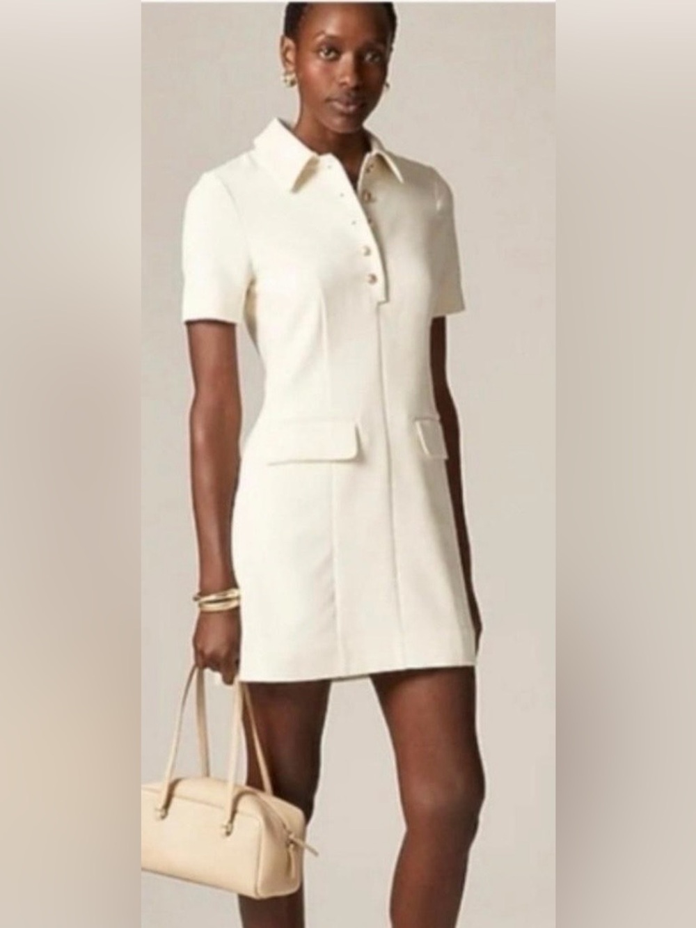 NWT J.Crew Parc Dress in Four-Season Stretch Size 10 Cream Polo Mini Preppy FLAW